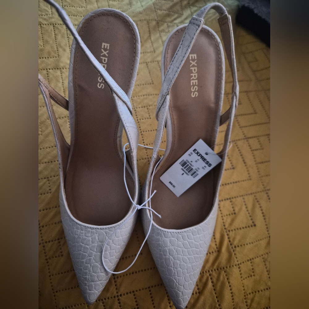 Express Textured Cream Slingback Heels